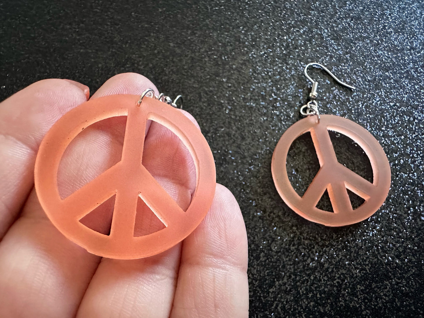 Orange Peace Sign Earrings: Laser Cut Acrylic Peace Signs, Hippie, Hipster, 80s, Happiness, Happy, Best Gifts for Her/Him/Them