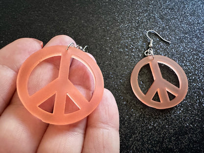 Orange Peace Sign Earrings: Laser Cut Acrylic Peace Signs, Hippie, Hipster, 80s, Happiness, Happy, Best Gifts for Her/Him/Them
