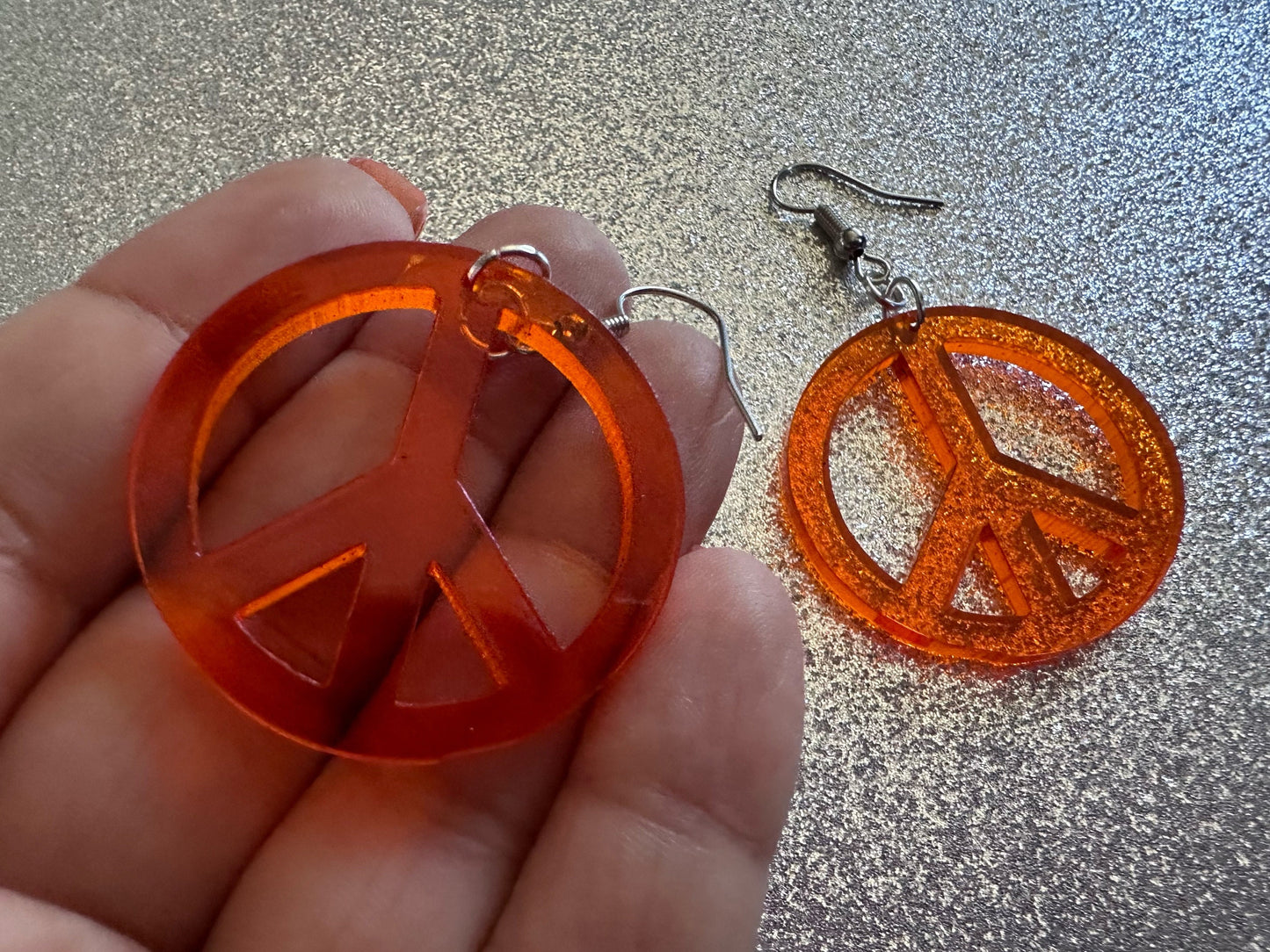 Orange Peace Sign Earrings: Laser Cut Acrylic Peace Signs, Hippie, Hipster, 80s, Happiness, Happy, Best Gifts for Her/Him/Them