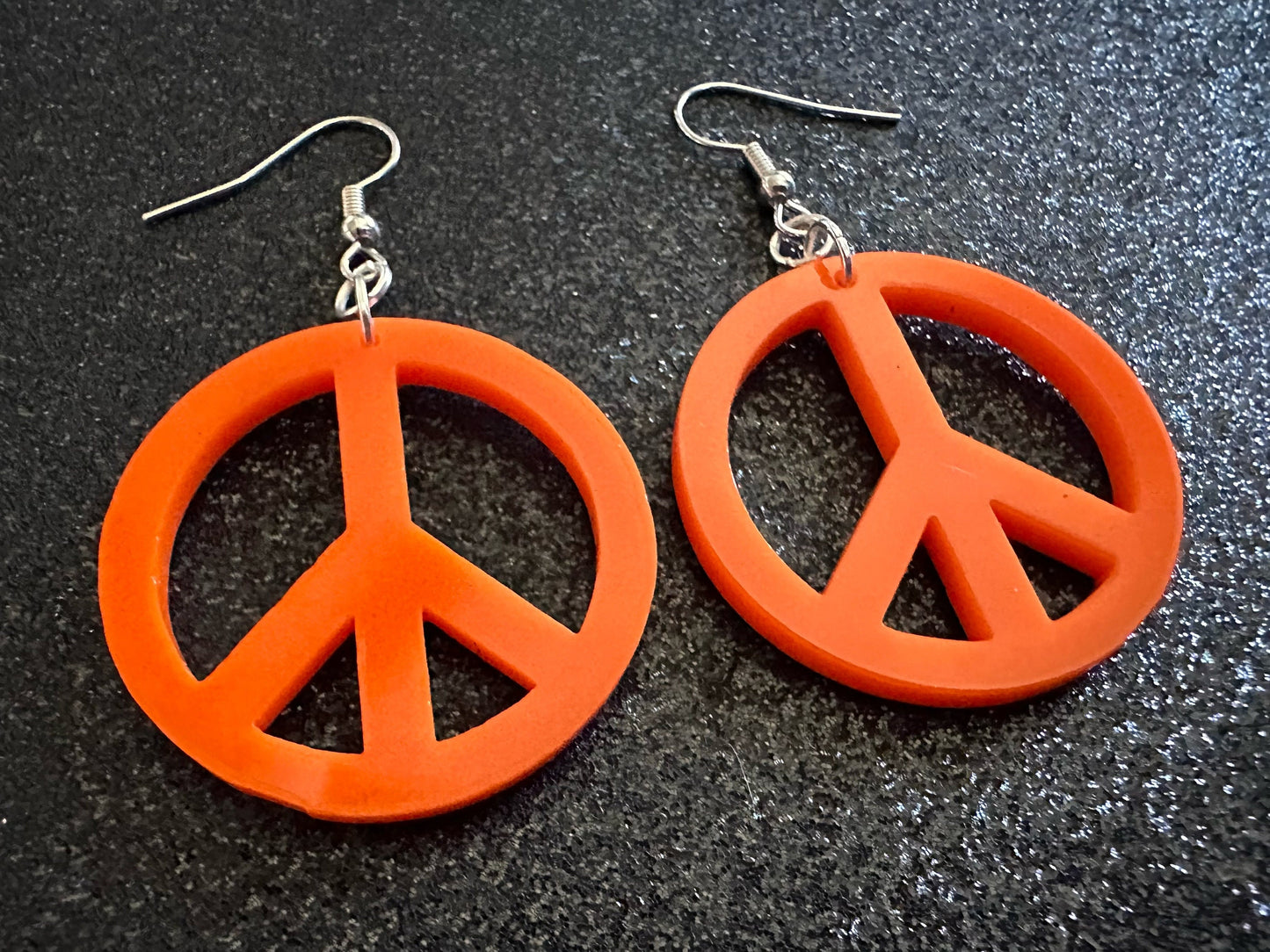 Orange Peace Sign Earrings: Laser Cut Acrylic Peace Signs, Hippie, Hipster, 80s, Happiness, Happy, Best Gifts for Her/Him/Them