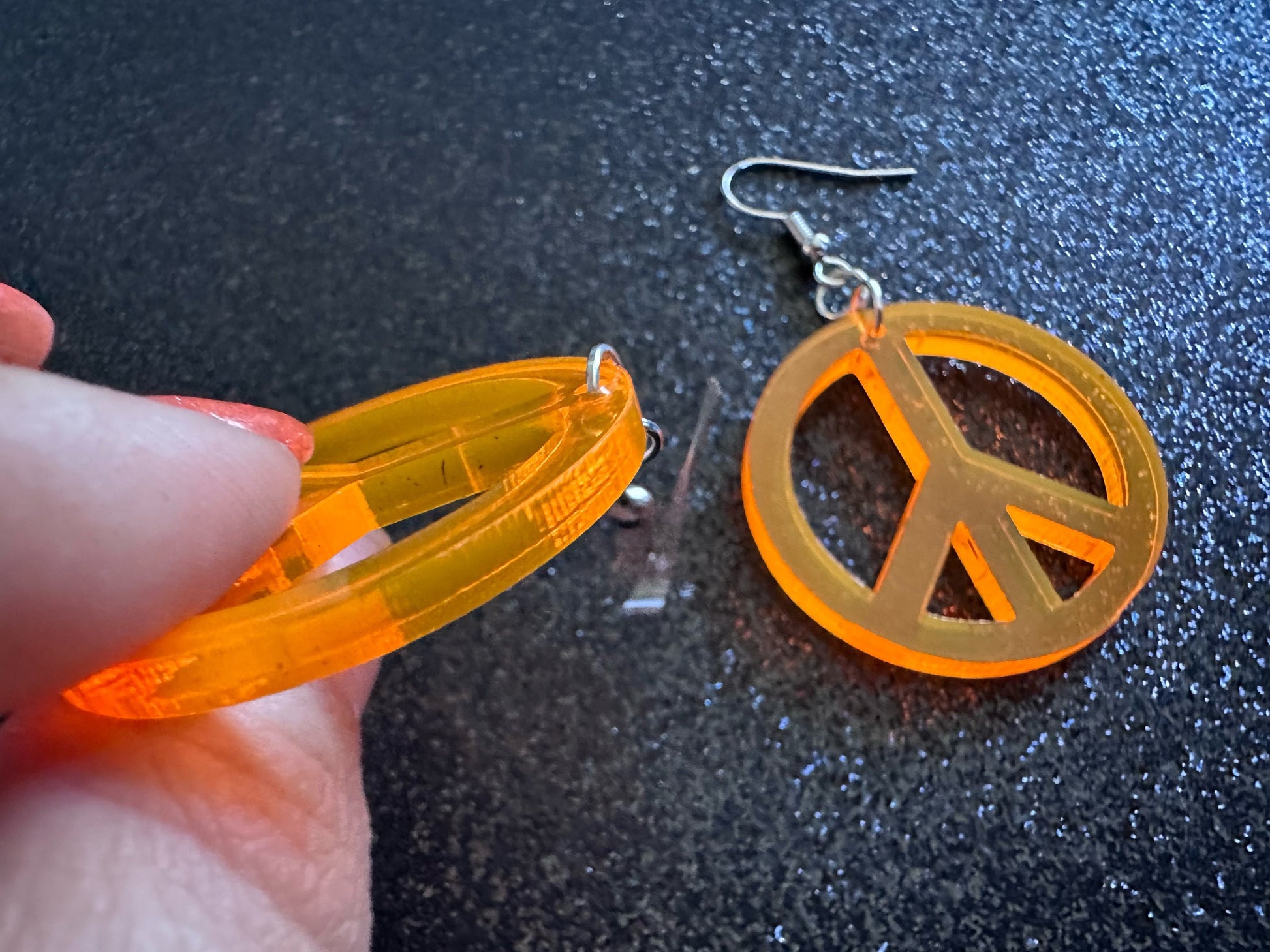 Orange Peace Sign Earrings: Laser Cut Acrylic Peace Signs, Hippie, Hipster, 80s, Happiness, Happy, Best Gifts for Her/Him/Them