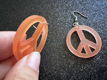 Orange Peace Sign Earrings: Laser Cut Acrylic Peace Signs, Hippie, Hipster, 80s, Happiness, Happy, Best Gifts for Her/Him/Them