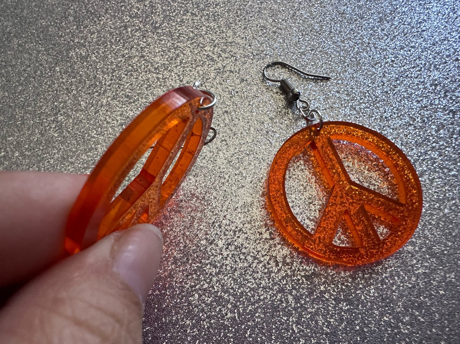 Orange Peace Sign Earrings: Laser Cut Acrylic Peace Signs, Hippie, Hipster, 80s, Happiness, Happy, Best Gifts for Her/Him/Them