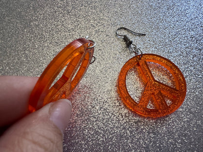 Orange Peace Sign Earrings: Laser Cut Acrylic Peace Signs, Hippie, Hipster, 80s, Happiness, Happy, Best Gifts for Her/Him/Them
