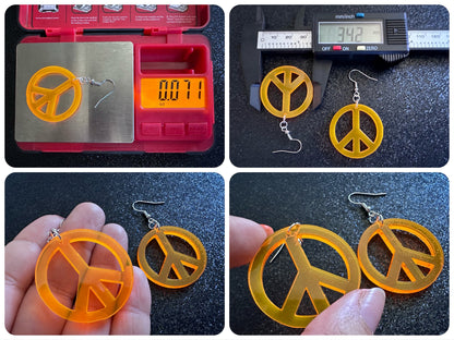 Orange Peace Sign Earrings: Laser Cut Acrylic Peace Signs, Hippie, Hipster, 80s, Happiness, Happy, Best Gifts for Her/Him/Them