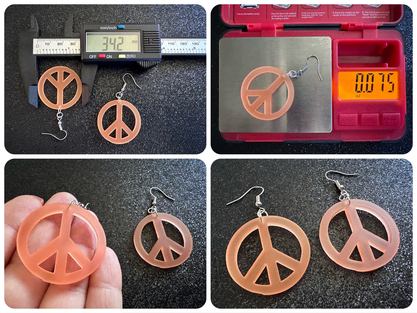 Orange Peace Sign Earrings: Laser Cut Acrylic Peace Signs, Hippie, Hipster, 80s, Happiness, Happy, Best Gifts for Her/Him/Them