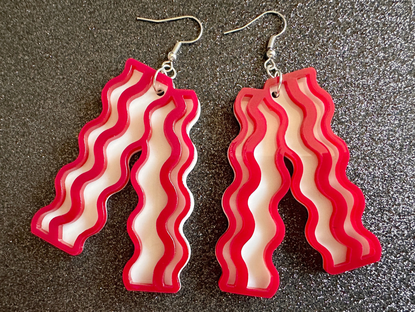Oversized Bacon Earrings: Laser Cut Acrylic Bacon Strips, Breakfast, Cooking, Pork, Comfort Food Earrings, Best Gifts for Her/Him/Them