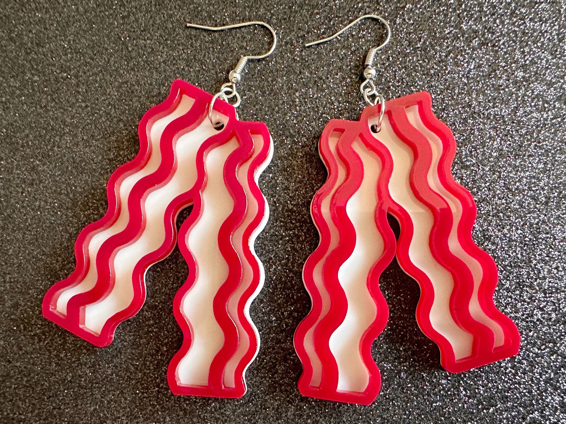 Oversized Bacon Earrings: Laser Cut Acrylic Bacon Strips, Breakfast, Cooking, Pork, Comfort Food Earrings, Best Gifts for Her/Him/Them