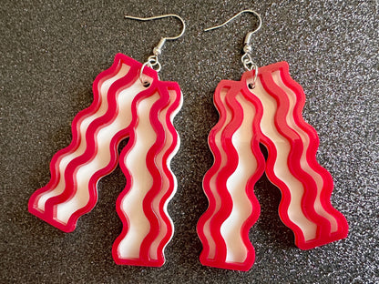 Oversized Bacon Earrings: Laser Cut Acrylic Bacon Strips, Breakfast, Cooking, Pork, Comfort Food Earrings, Best Gifts for Her/Him/Them