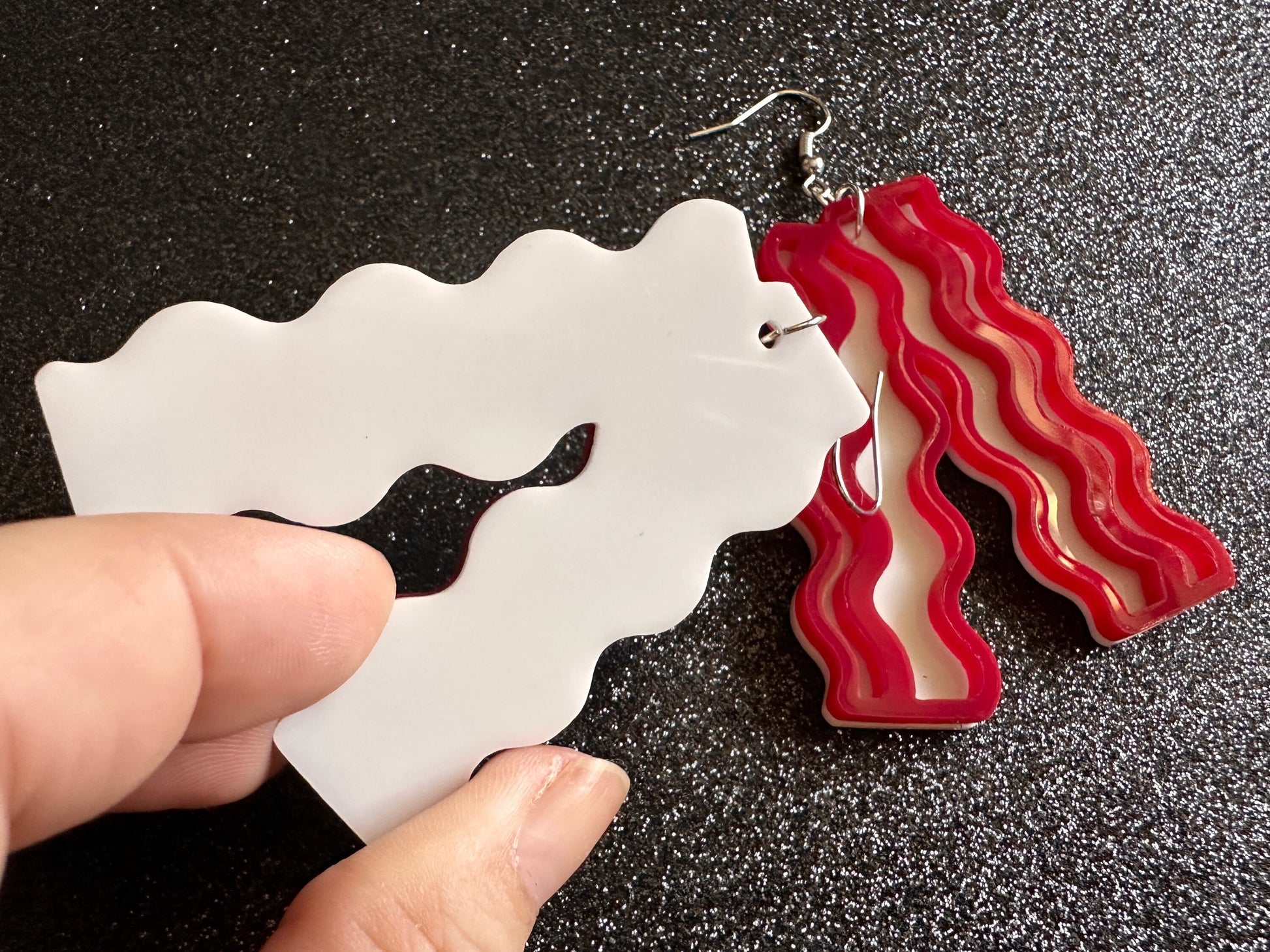 Oversized Bacon Earrings: Laser Cut Acrylic Bacon Strips, Breakfast, Cooking, Pork, Comfort Food Earrings, Best Gifts for Her/Him/Them