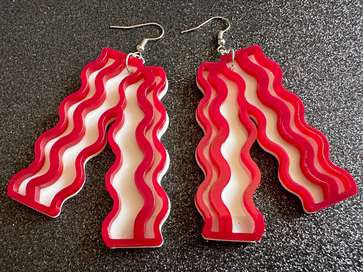 Oversized Bacon Earrings: Laser Cut Acrylic Bacon Strips, Breakfast, Cooking, Pork, Comfort Food Earrings, Best Gifts for Her/Him/Them