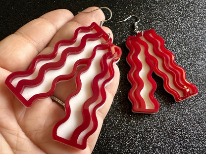 Oversized Bacon Earrings: Laser Cut Acrylic Bacon Strips, Breakfast, Cooking, Pork, Comfort Food Earrings, Best Gifts for Her/Him/Them