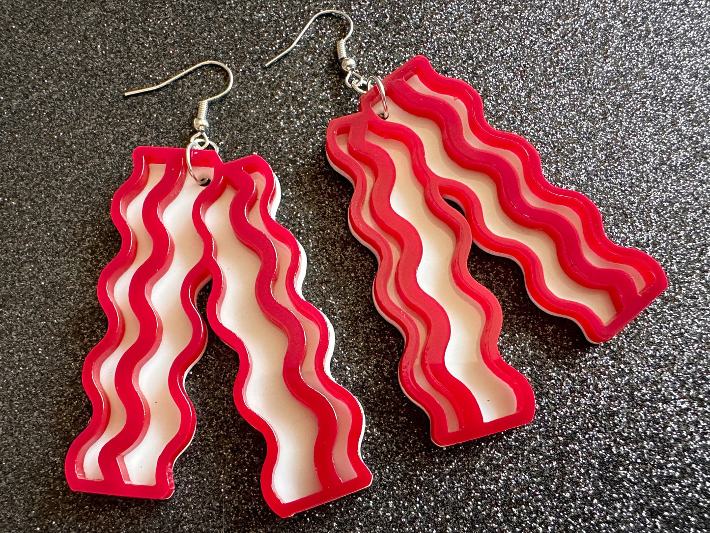 Oversized Bacon Earrings: Laser Cut Acrylic Bacon Strips, Breakfast, Cooking, Pork, Comfort Food Earrings, Best Gifts for Her/Him/Them