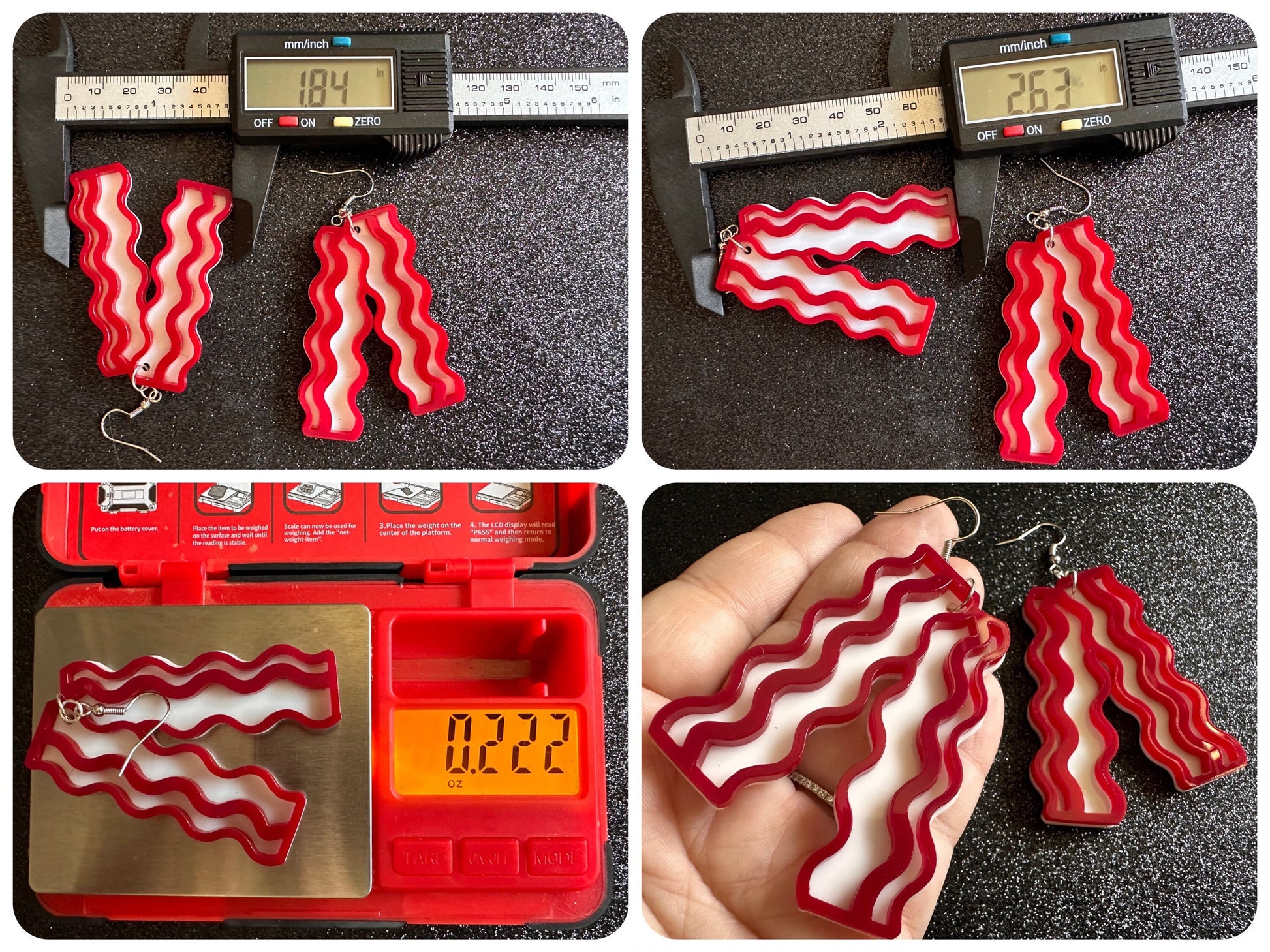 Oversized Bacon Earrings: Laser Cut Acrylic Bacon Strips, Breakfast, Cooking, Pork, Comfort Food Earrings, Best Gifts for Her/Him/Them
