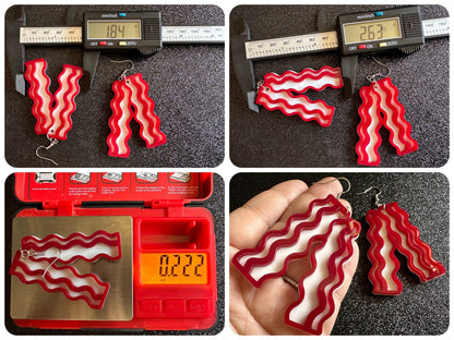 Oversized Bacon Earrings: Laser Cut Acrylic Bacon Strips, Breakfast, Cooking, Pork, Comfort Food Earrings, Best Gifts for Her/Him/Them