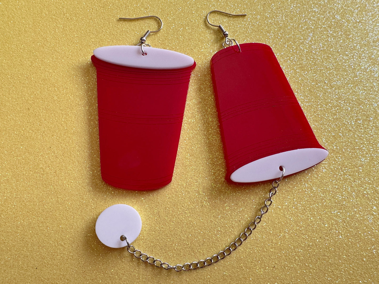 Oversized Beer Pong Earrings: Laser Cut Acrylic Solo Cups Ping Pong Balls, Party Sports, College, Drinking Game, Best Gifts for Her/Him/Them