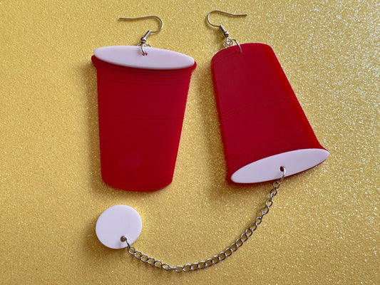 Oversized Beer Pong Earrings: Laser Cut Acrylic Solo Cups Ping Pong Balls, Party Sports, College, Drinking Game, Best Gifts for Her/Him/Them