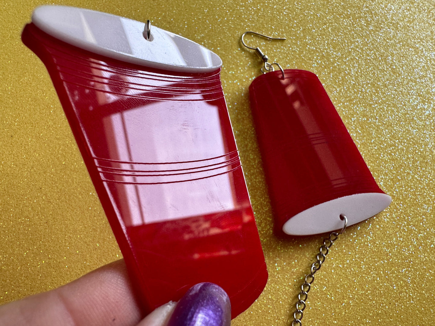 Oversized Beer Pong Earrings: Laser Cut Acrylic Solo Cups Ping Pong Balls, Party Sports, College, Drinking Game, Best Gifts for Her/Him/Them