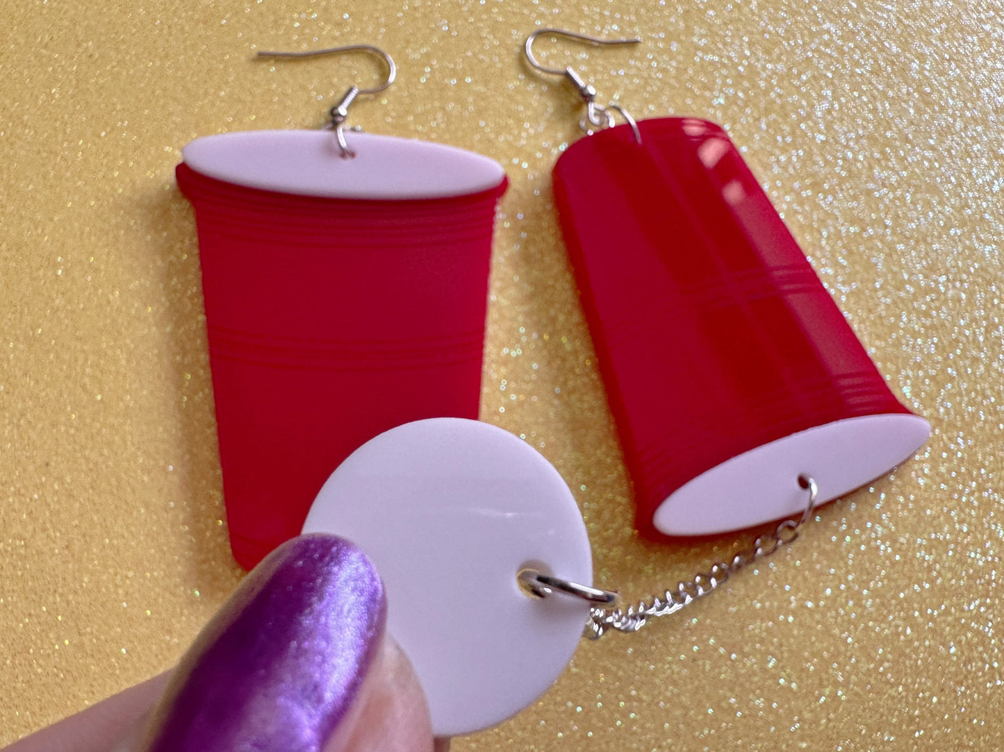 Oversized Beer Pong Earrings: Laser Cut Acrylic Solo Cups Ping Pong Balls, Party Sports, College, Drinking Game, Best Gifts for Her/Him/Them