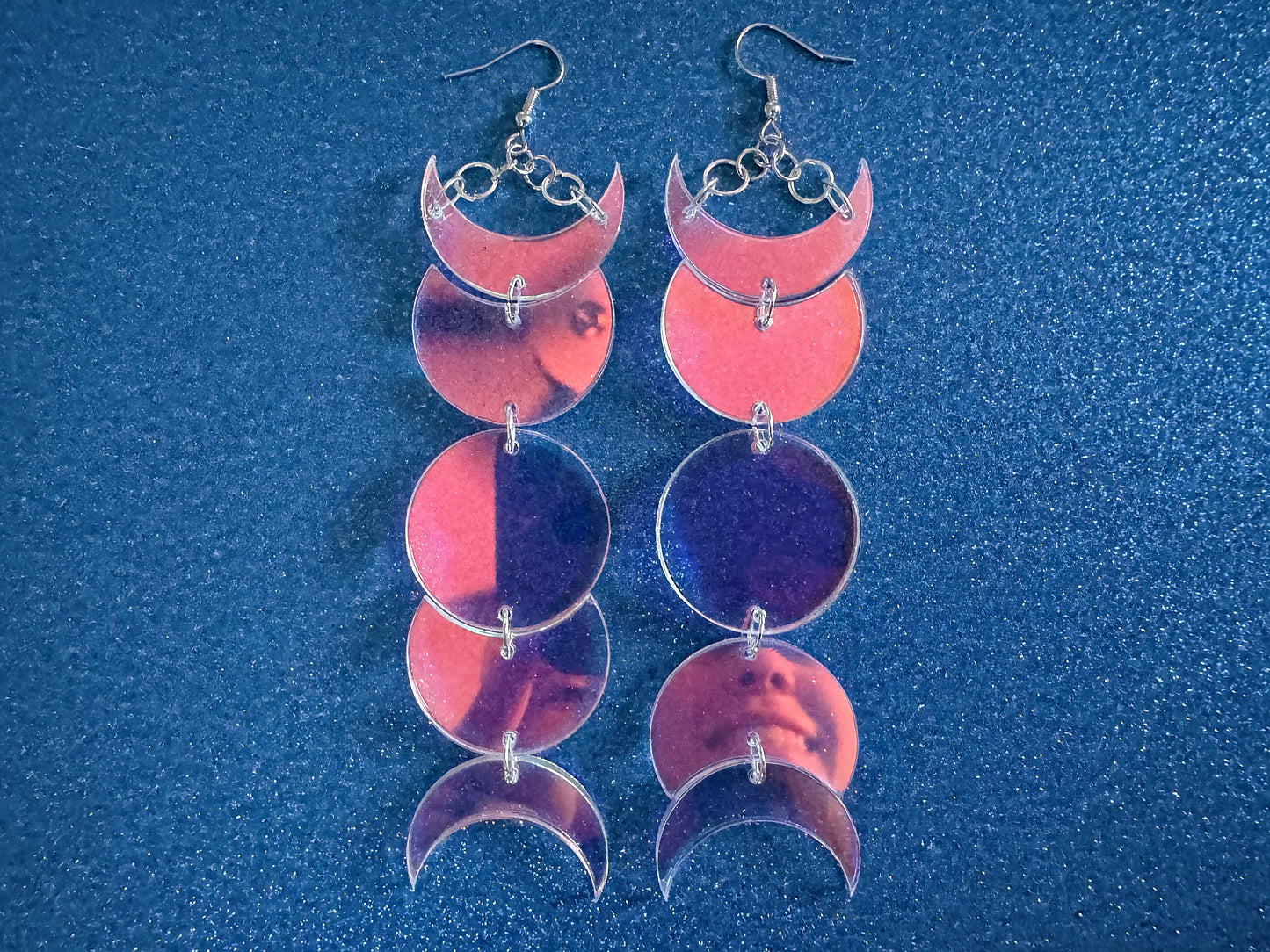 Oversized Mirrored Moon Phase Earrings: Laser Cut Acrylic Moons, Night, Astrology, Astronomy, Magic, Spiritual, Best Gifts for Her/Him/Them