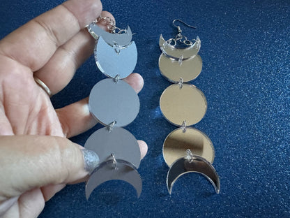 Oversized Mirrored Moon Phase Earrings: Laser Cut Acrylic Moons, Night, Astrology, Astronomy, Magic, Spiritual, Best Gifts for Her/Him/Them