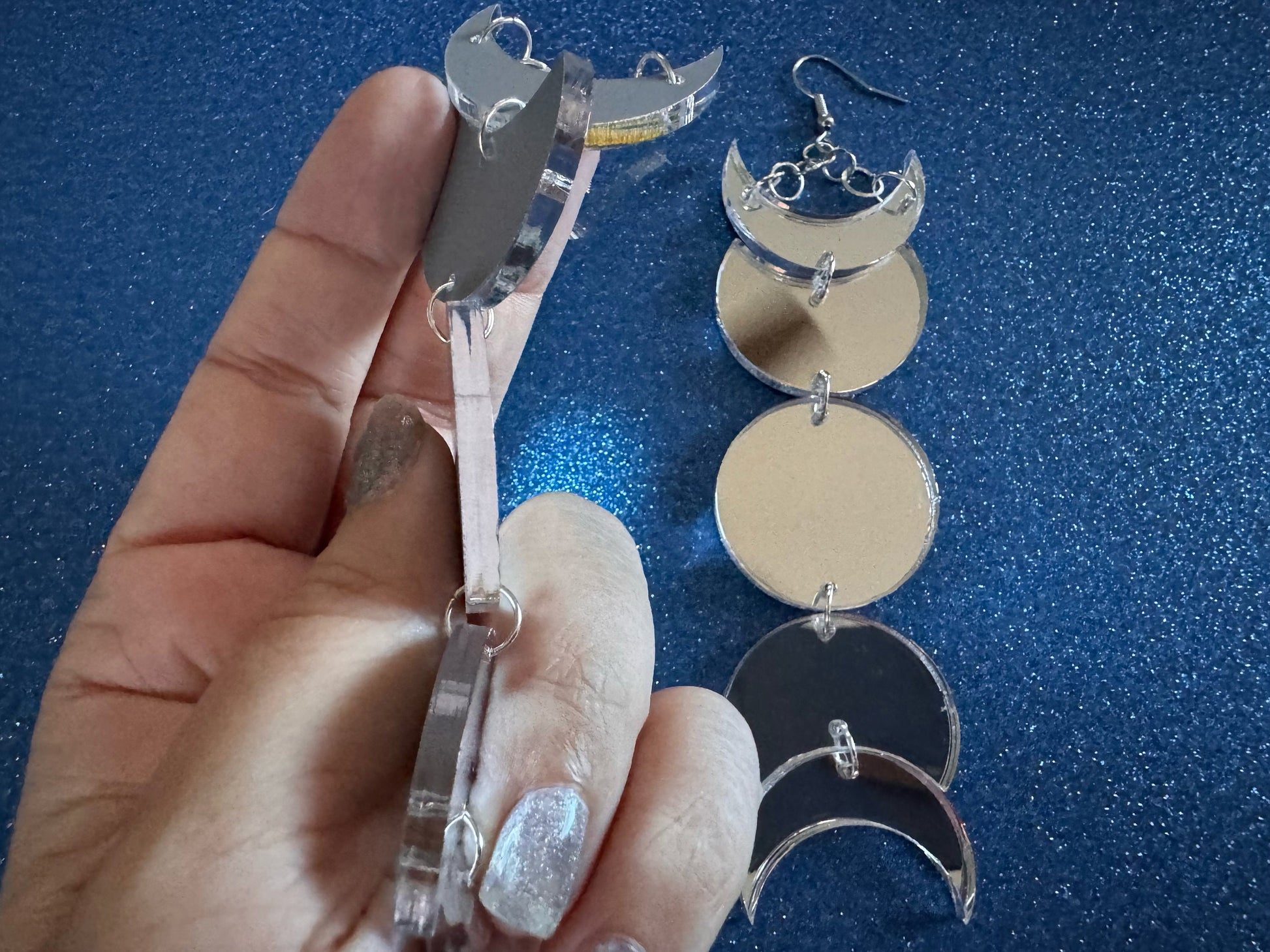 Oversized Mirrored Moon Phase Earrings: Laser Cut Acrylic Moons, Night, Astrology, Astronomy, Magic, Spiritual, Best Gifts for Her/Him/Them