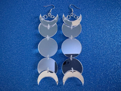 Oversized Mirrored Moon Phase Earrings: Laser Cut Acrylic Moons, Night, Astrology, Astronomy, Magic, Spiritual, Best Gifts for Her/Him/Them