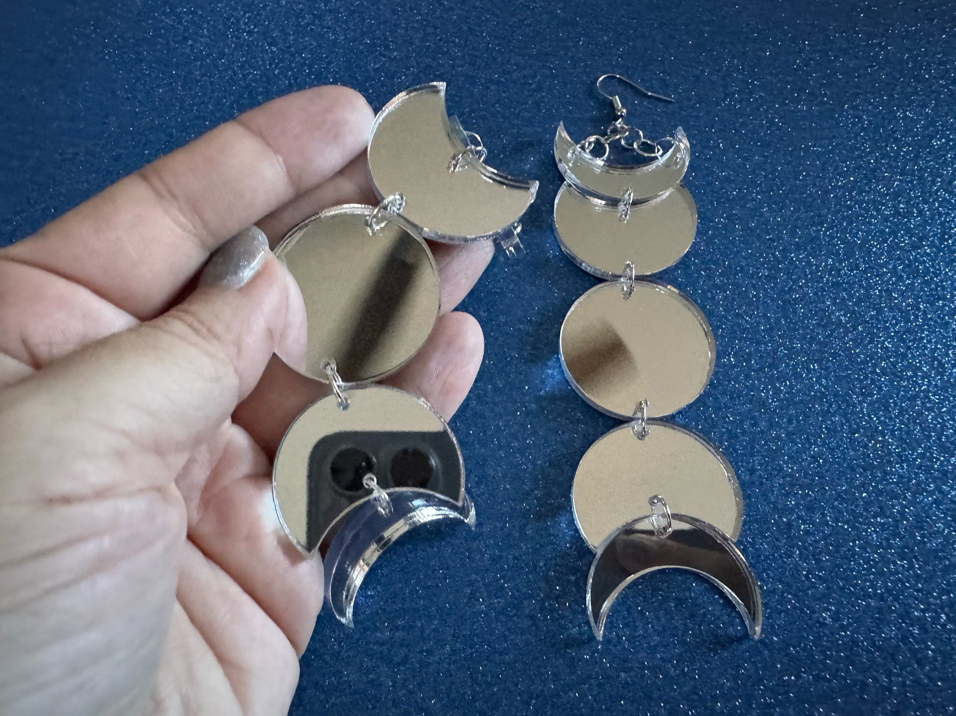 Oversized Mirrored Moon Phase Earrings: Laser Cut Acrylic Moons, Night, Astrology, Astronomy, Magic, Spiritual, Best Gifts for Her/Him/Them