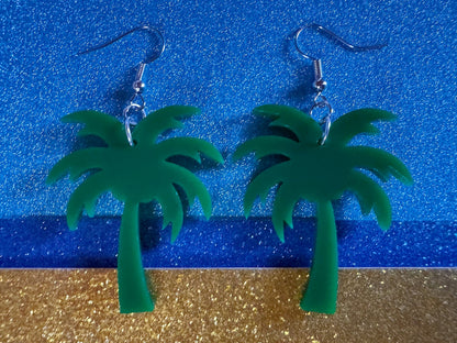 Palm Tree Earrings: Laser Cut Acrylic Palm Trees, Summer Vibes, Coconuts, Beach, Hawaii, Gifts for Her/Him/Them