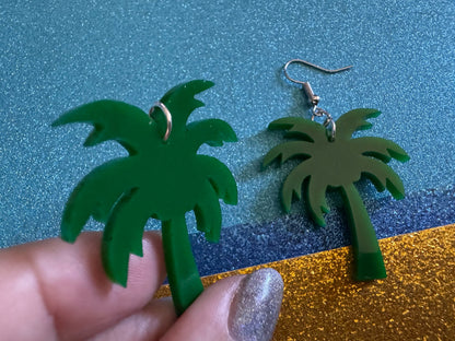 Palm Tree Earrings: Laser Cut Acrylic Palm Trees, Summer Vibes, Coconuts, Beach, Hawaii, Gifts for Her/Him/Them