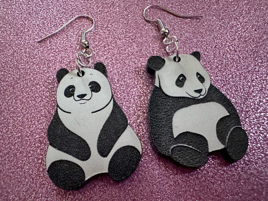 Panda Earrings: Laser Cut Acrylic Panda Bears, Chinese Animal, Animals, Bamboo Forest, Novelty, China, Zoology, Best Gifts for Her/Him/Them