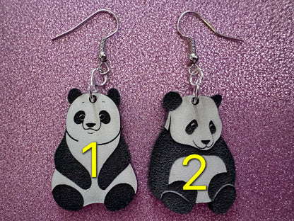 Panda Earrings: Laser Cut Acrylic Panda Bears, Chinese Animal, Animals, Bamboo Forest, Novelty, China, Zoology, Best Gifts for Her/Him/Them