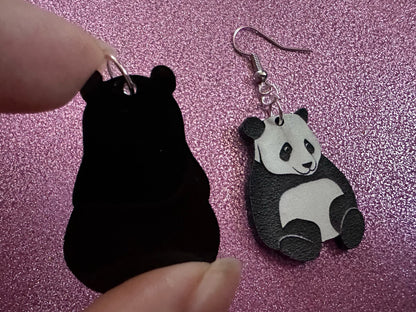 Panda Earrings: Laser Cut Acrylic Panda Bears, Chinese Animal, Animals, Bamboo Forest, Novelty, China, Zoology, Best Gifts for Her/Him/Them