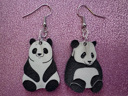 Panda Earrings: Laser Cut Acrylic Panda Bears, Chinese Animal, Animals, Bamboo Forest, Novelty, China, Zoology, Best Gifts for Her/Him/Them
