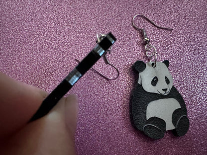 Panda Earrings: Laser Cut Acrylic Panda Bears, Chinese Animal, Animals, Bamboo Forest, Novelty, China, Zoology, Best Gifts for Her/Him/Them