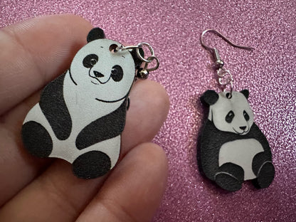 Panda Earrings: Laser Cut Acrylic Panda Bears, Chinese Animal, Animals, Bamboo Forest, Novelty, China, Zoology, Best Gifts for Her/Him/Them