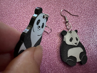 Panda Earrings: Laser Cut Acrylic Panda Bears, Chinese Animal, Animals, Bamboo Forest, Novelty, China, Zoology, Best Gifts for Her/Him/Them