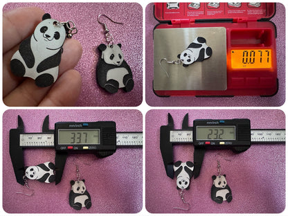 Panda Earrings: Laser Cut Acrylic Panda Bears, Chinese Animal, Animals, Bamboo Forest, Novelty, China, Zoology, Best Gifts for Her/Him/Them