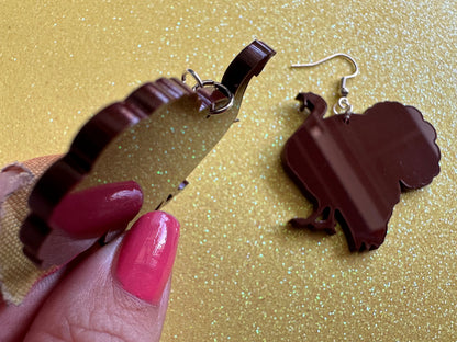 Pardoned Turkey Earrings: Thanksgiving, Holiday, Laser Cut Acrylic Turkeys, Gobble, Family, Holiday, Turkey Jewelry, Gifts for Her/Him/Them