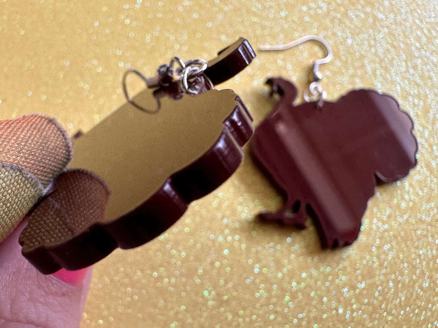 Pardoned Turkey Earrings: Thanksgiving, Holiday, Laser Cut Acrylic Turkeys, Gobble, Family, Holiday, Turkey Jewelry, Gifts for Her/Him/Them