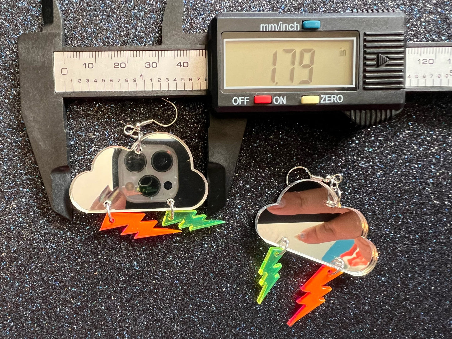 Party Neon Lightning Earrings: Laser Cut Acrylic Lightning Bolts, Psychedelic, Acid, Mirrored Clouds, Best Gifts for Her/Him/Them