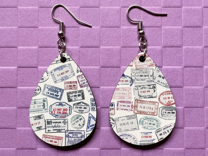 Passport Stamp Earrings: Travel, Traveler, Stamps, Sublimated, Best Gifts for Her/Him/Them