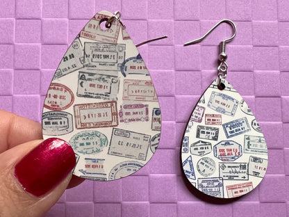 Passport Stamp Earrings: Travel, Traveler, Stamps, Sublimated, Best Gifts for Her/Him/Them