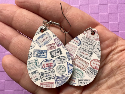 Passport Stamp Earrings: Travel, Traveler, Stamps, Sublimated, Best Gifts for Her/Him/Them