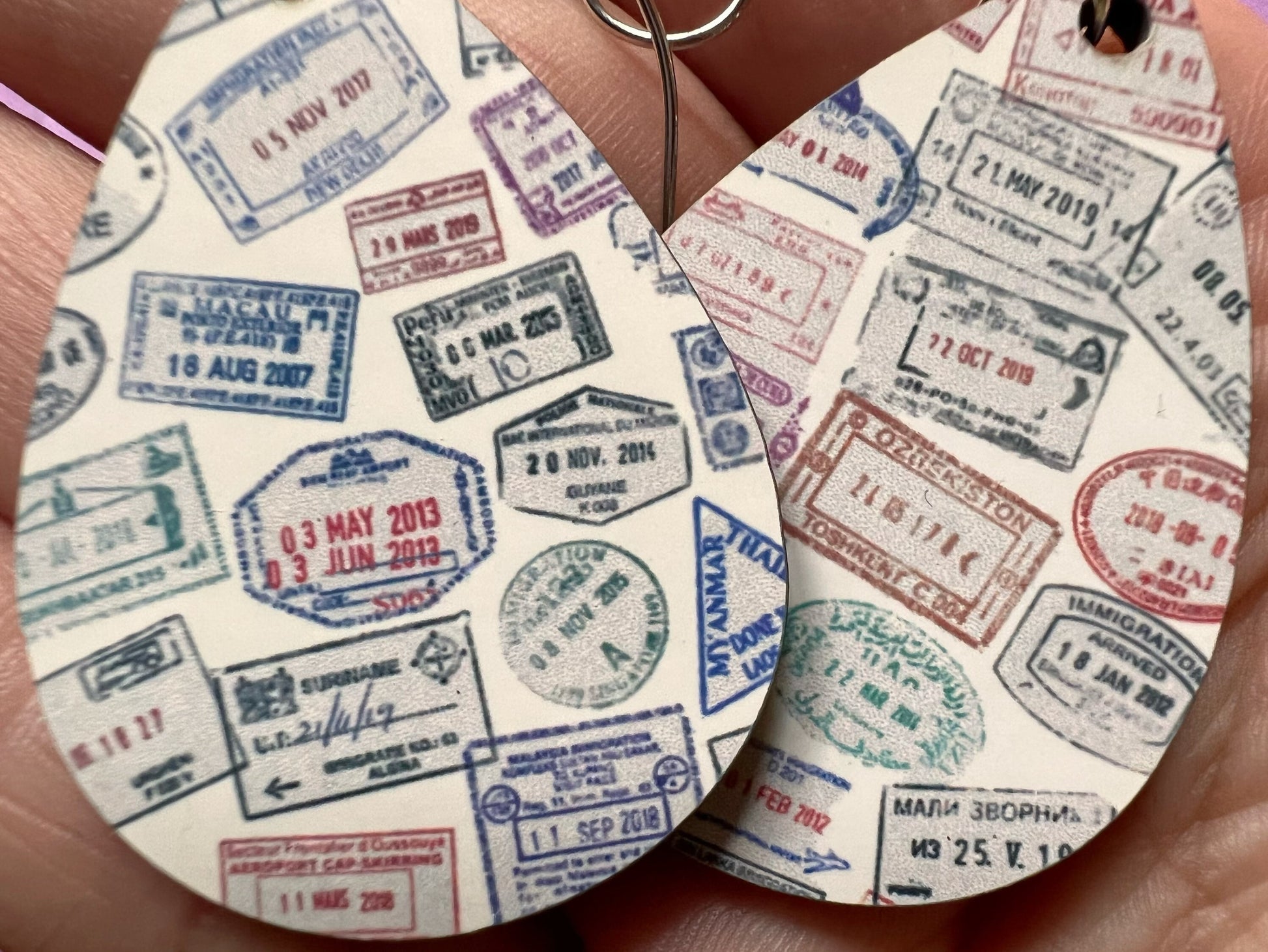 Passport Stamp Earrings: Travel, Traveler, Stamps, Sublimated, Best Gifts for Her/Him/Them