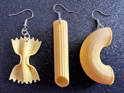 Pasta Earrings: 3D Printed Traffic Penne Pasta, Italian Food, Novelty Earrings, Tortiglioni, Bow Tie Pasta, Best Gifts for Her/Him/Them