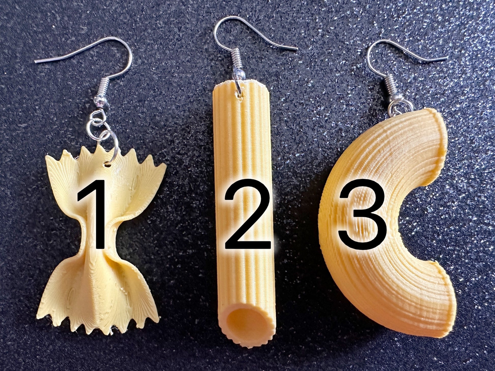 Pasta Earrings: 3D Printed Traffic Penne Pasta, Italian Food, Novelty Earrings, Tortiglioni, Bow Tie Pasta, Best Gifts for Her/Him/Them