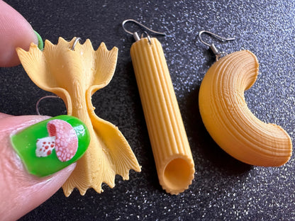 Pasta Earrings: 3D Printed Traffic Penne Pasta, Italian Food, Novelty Earrings, Tortiglioni, Bow Tie Pasta, Best Gifts for Her/Him/Them