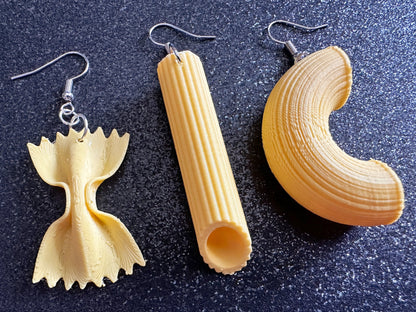 Pasta Earrings: 3D Printed Traffic Penne Pasta, Italian Food, Novelty Earrings, Tortiglioni, Bow Tie Pasta, Best Gifts for Her/Him/Them