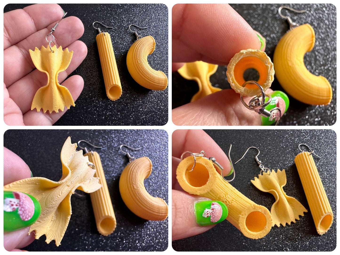 Pasta Earrings: 3D Printed Traffic Penne Pasta, Italian Food, Novelty Earrings, Tortiglioni, Bow Tie Pasta, Best Gifts for Her/Him/Them